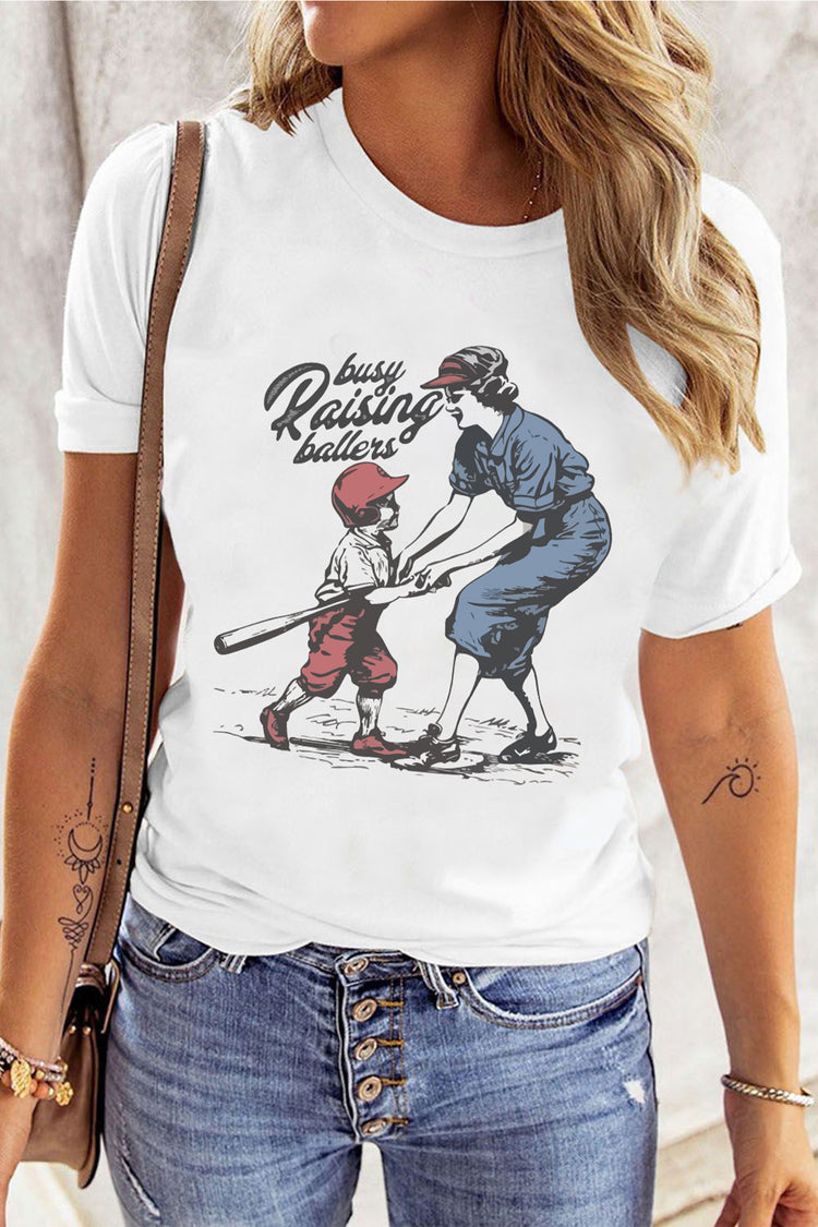 White Busy Raising Ballers Cool Mom Tee
