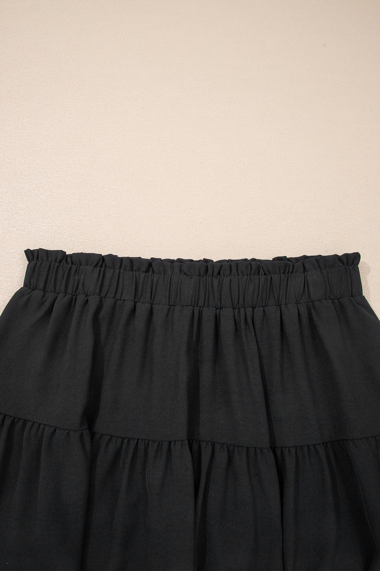 Black Plus Size Frilled Elastic Waist Lace Trim Boho Ruffled Shorts