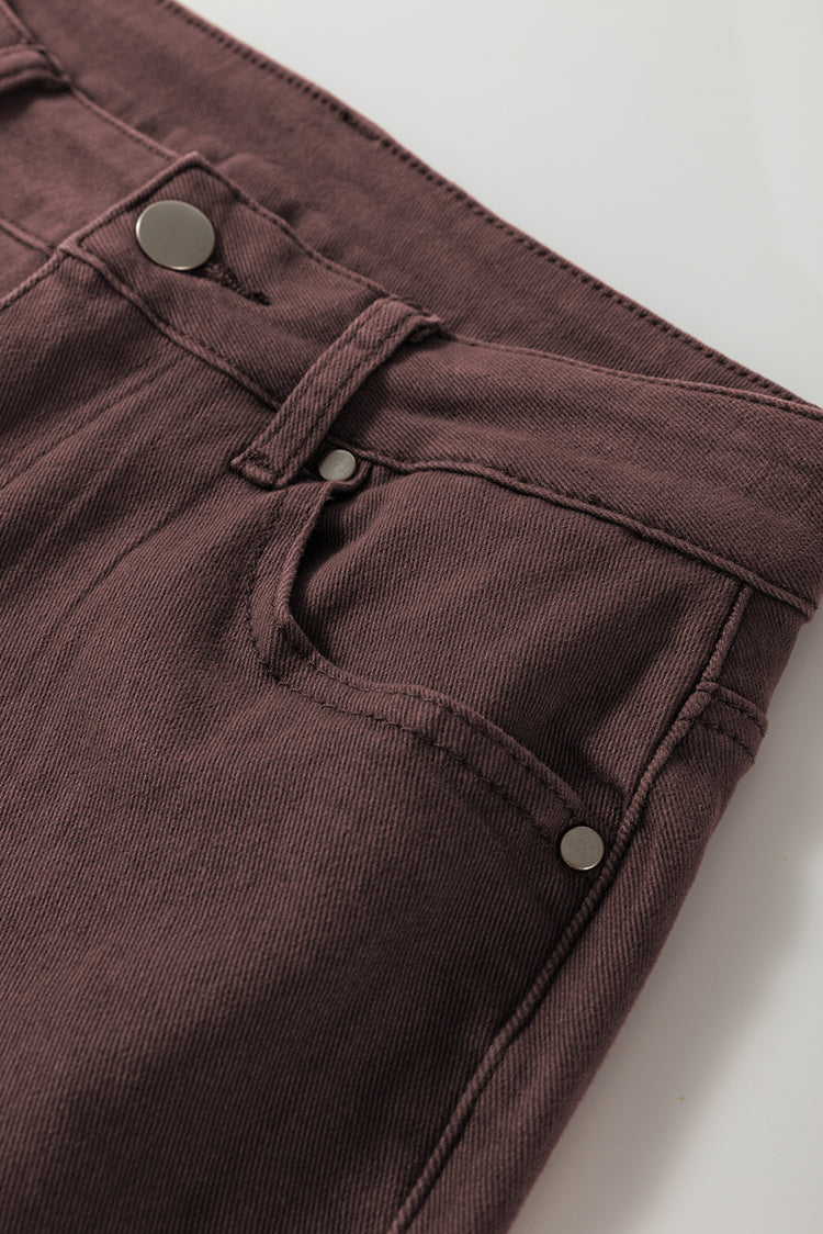 Coffee Loose Straight High Waist Solid Color Jeans