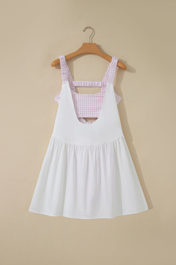 Racing Red Faux Two Piece Gingham Contrast Patchwork Loose Mini Dress