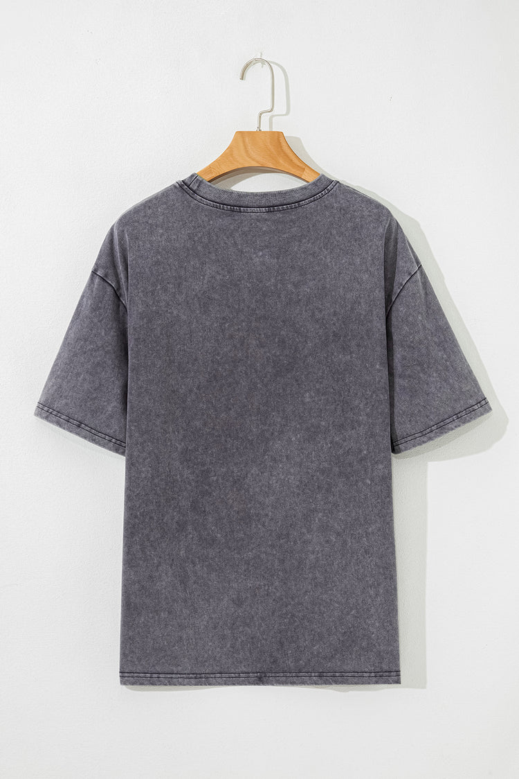 Medium Grey TEXAS Steer Head Graphic Mineral Wash Oversized T Shirt