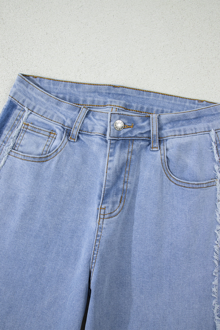 Beau Blue Contrast Stripe Frayed Side Panel Patchwork Shift Jeans