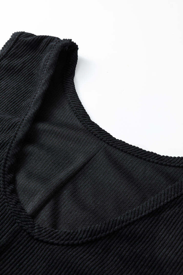 Black Plus Size Corduroy Patch Pocket Sleeveless Mini Dress