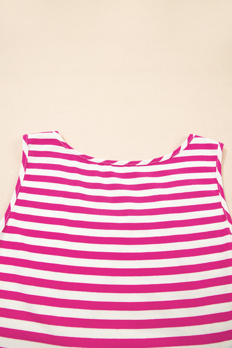 Rose Stripe U Neck Sleeveless Loose Fit Mini Dress
