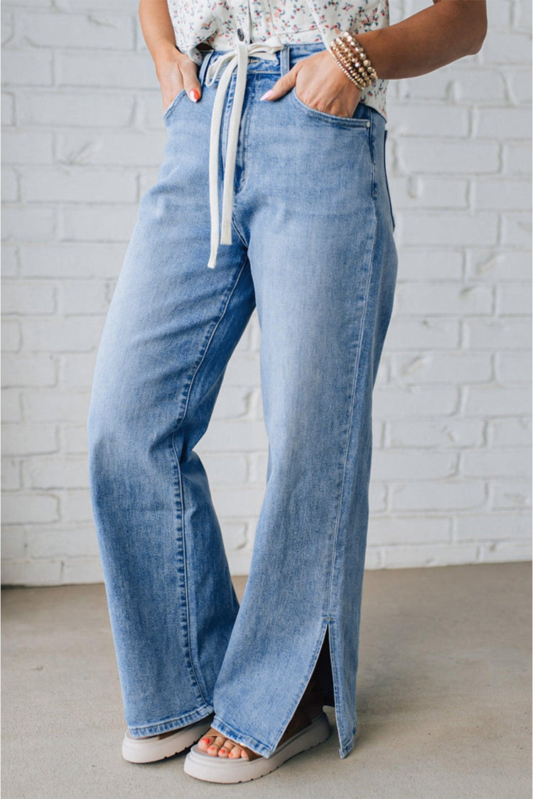 Myosotis Slit Leg High Rise Drawstring Casual Jeans