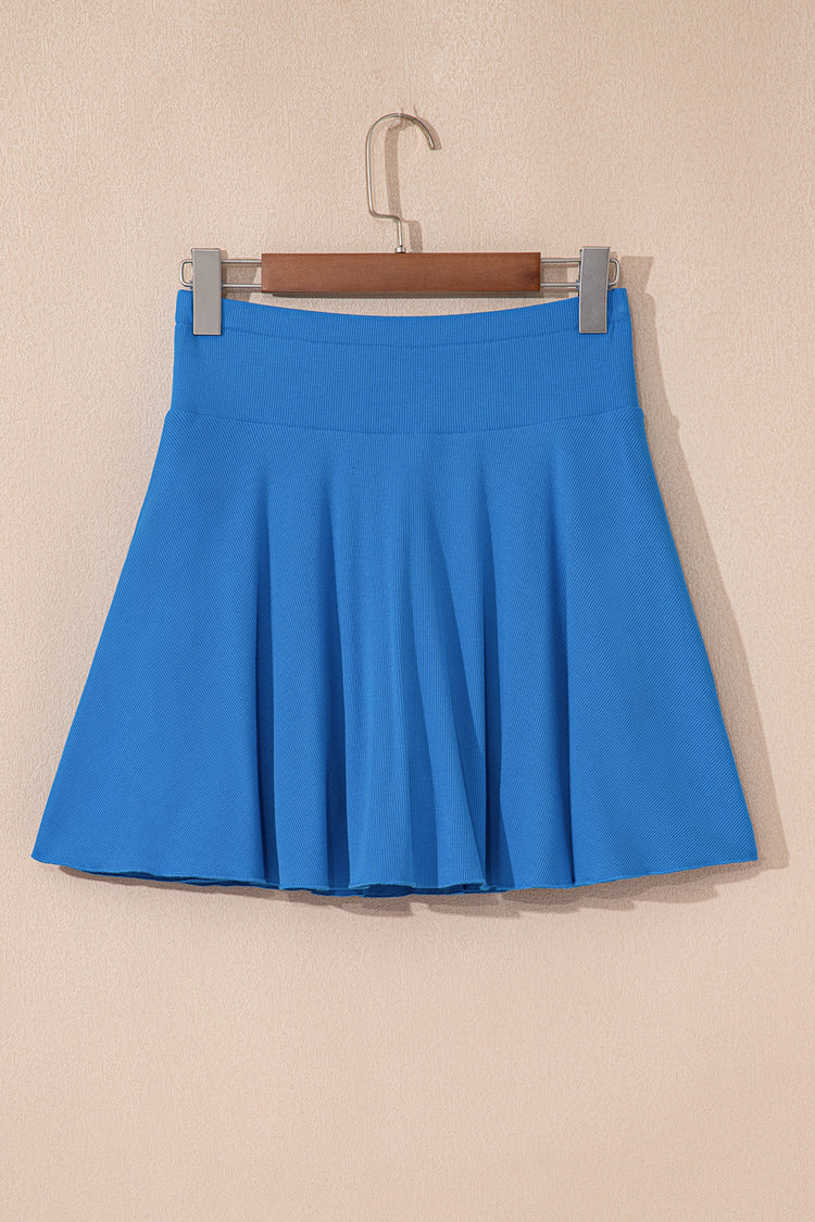 Blue A-line Draped High Waist Phone Pocket Lined Skort