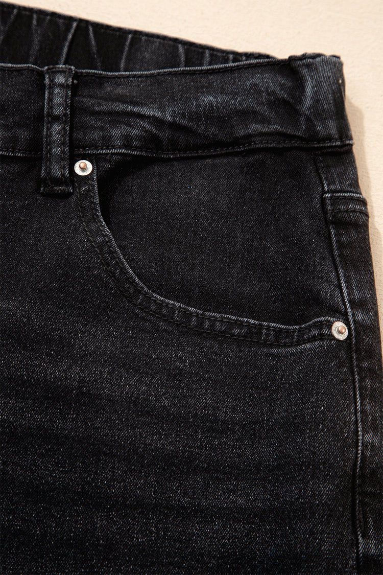 Black Acid Wash Contrast Lace-up Plus Size Jeans