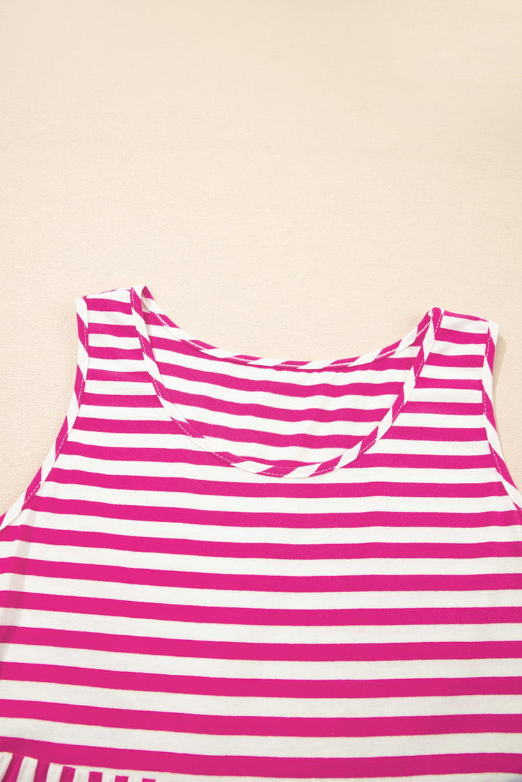 Rose Stripe U Neck Sleeveless Loose Fit Mini Dress