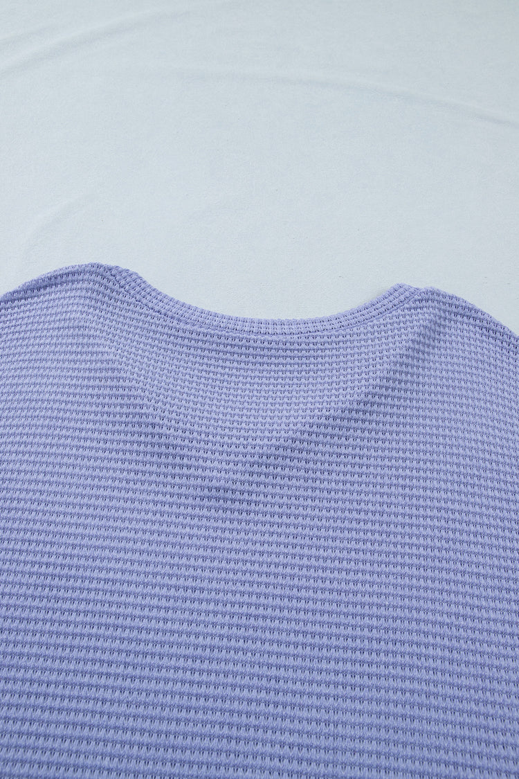 Wisteria V Neck Short Sleeve Plus Size Waffle Knit Top
