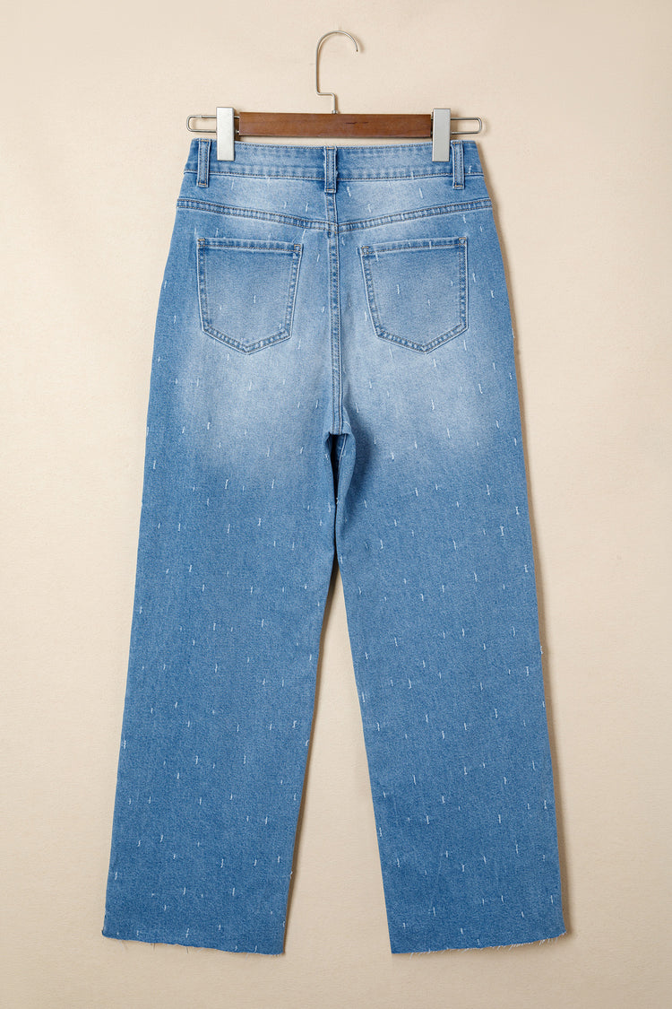 Mist Blue Distressed Detail Tummy Control Raw Hem Jeans