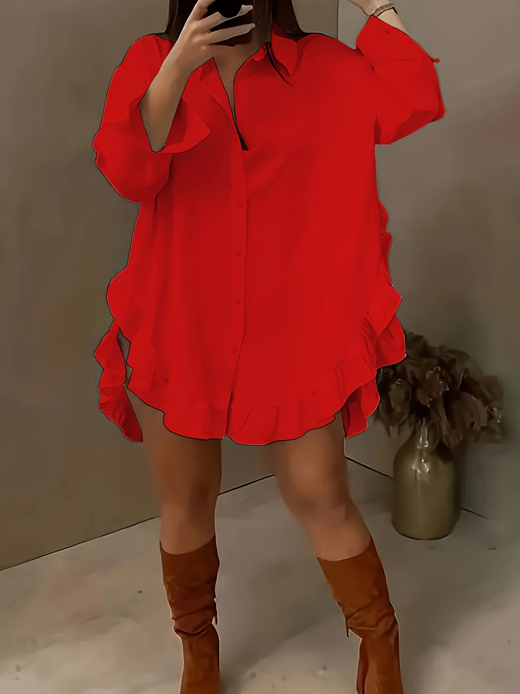 Hem Ruffled Casual Long Sleeve Shirt