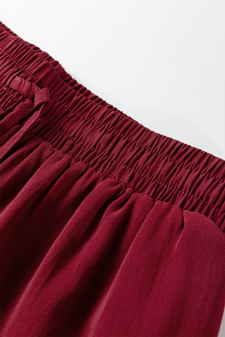 Fiery Red Black Frill Tiered Drawstring Waist Maxi Skirt