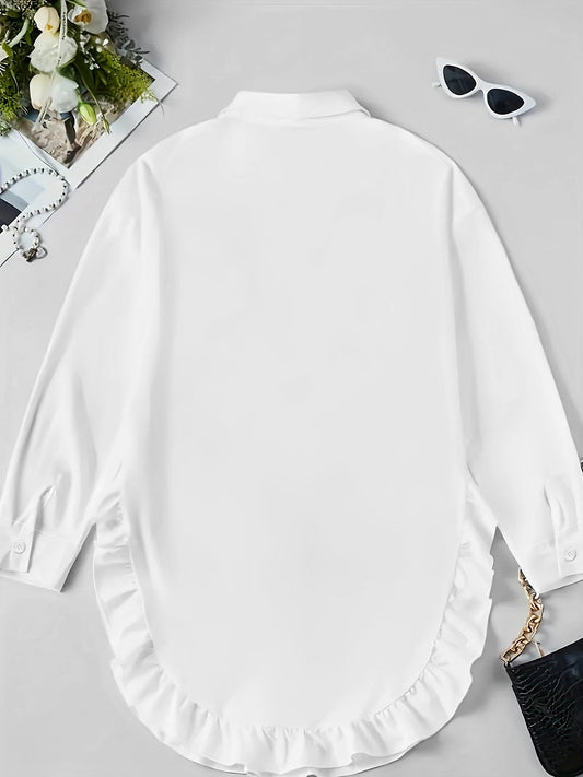 Hem Ruffled Casual Long Sleeve Shirt