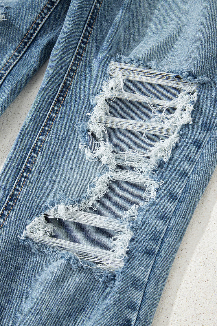 Myosotis Raw Hem Ripped Open Knee Fit Flare Jeans