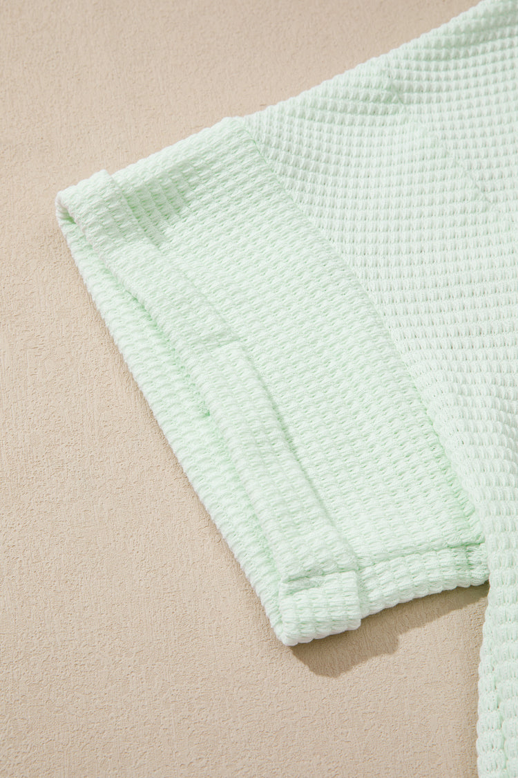 Clearly Aqua V Neck Short Sleeve Plus Size Waffle Knit Top