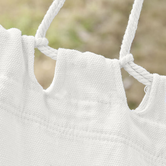 Extra Large Boho Hammock with Macrame Tassel Fringe, Includes Carrying Bag, Indoor Outdoor Tree Hammock for Porch, Backyard, Camping, White