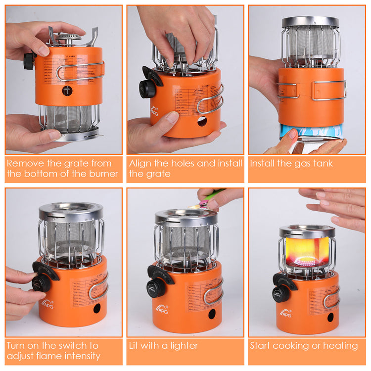 2000W 2 In 1 Camping Stove Tent Heater Outdoor Gas Stove Portable Backpacking Stove With 3 Modes 360 Degree Radiant Heating For Camping Hiking Picnic BBQ