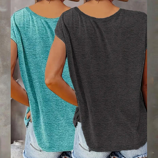 2Pack Women's V Neck Sleeveless Tank Tops Loose Fit Casual Summer Beach Shirts