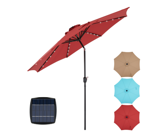 10ft Solar Polyester 32 LED Lighted Patio Umbrella With Tilt Adjustment And UV-Resistant Fabric