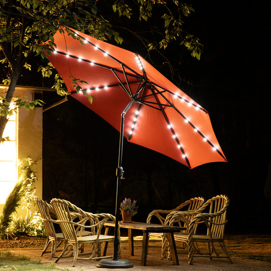 10ft Solar Polyester 32 LED Lighted Patio Umbrella With Tilt Adjustment And UV-Resistant Fabric