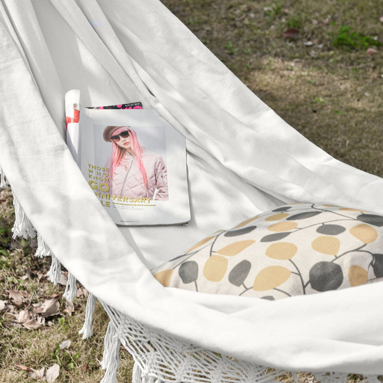 Extra Large Boho Hammock with Macrame Tassel Fringe, Includes Carrying Bag, Indoor Outdoor Tree Hammock for Porch, Backyard, Camping, White