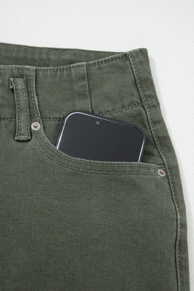 Mist Green 2-Button High Waist Wide Leg Jeans