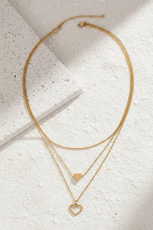 Gold Plated Triple Layered Heart Necklace Set