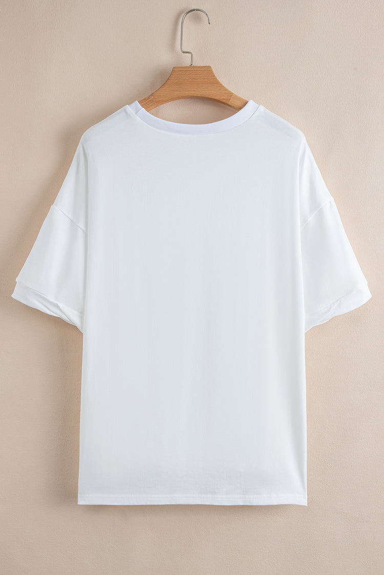 White Sequin stars & stripes Graphic Drop Shoulder Loose T Shirt