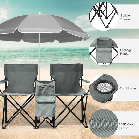 59x19.6x31in, Grey, Fishing Chair, Iron Stand, Oxford Cloth 85kg With Parasol