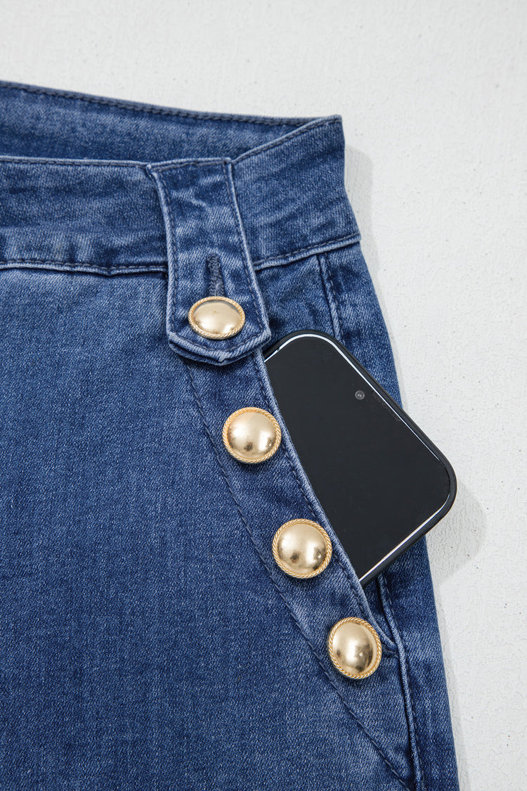 Ashleigh Blue Golden Button Detail Rolled Edge Flare Leg Jeans