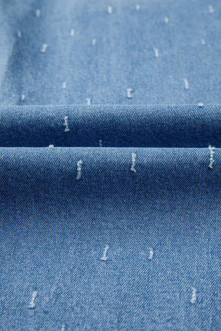 Mist Blue Distressed Detail Tummy Control Raw Hem Jeans