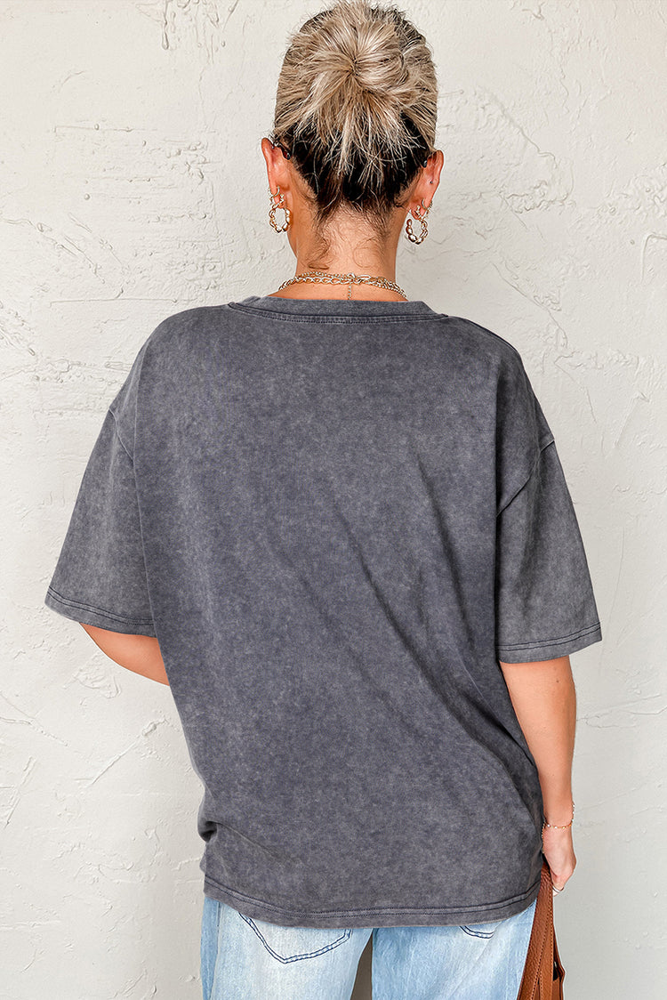 Medium Grey TEXAS Steer Head Graphic Mineral Wash Oversized T Shirt