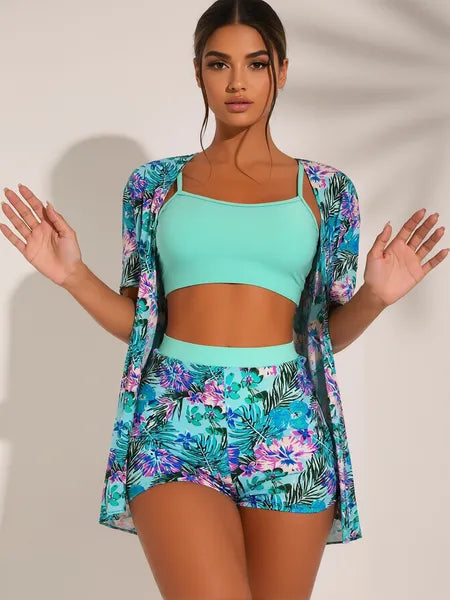 European And American Fashion Sexy High-end Multi-color Printed Three-piece Bikini Women's Swimsuit