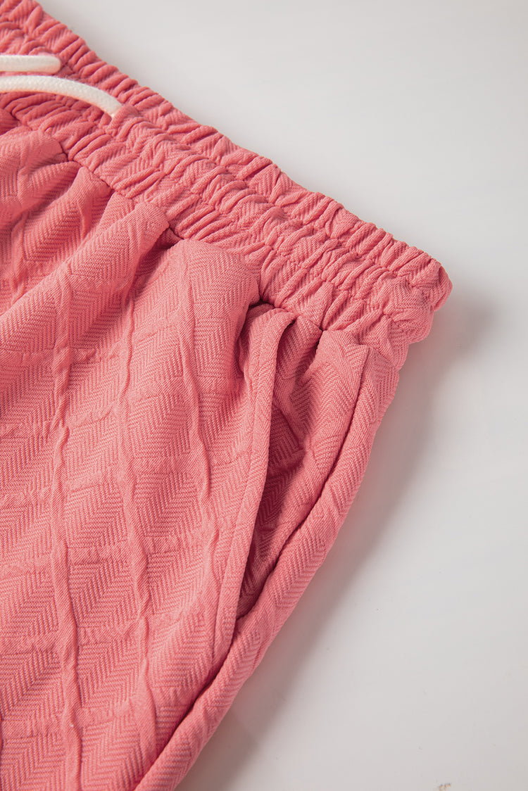 Pale Chestnut Checkered Textured Tee and Drawstring Shorts