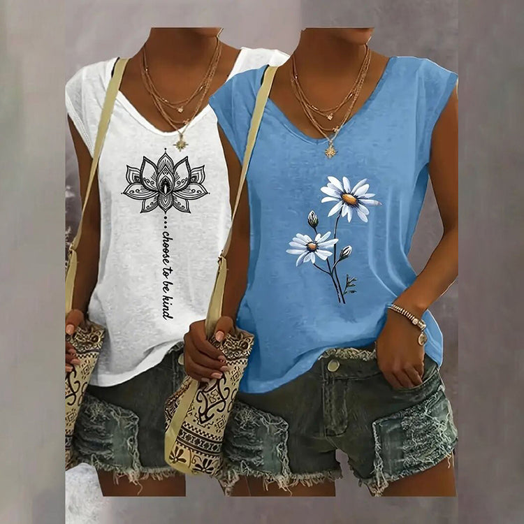 2Pack Women's V Neck Sleeveless Tank Tops Loose Fit Casual Summer Beach Shirts
