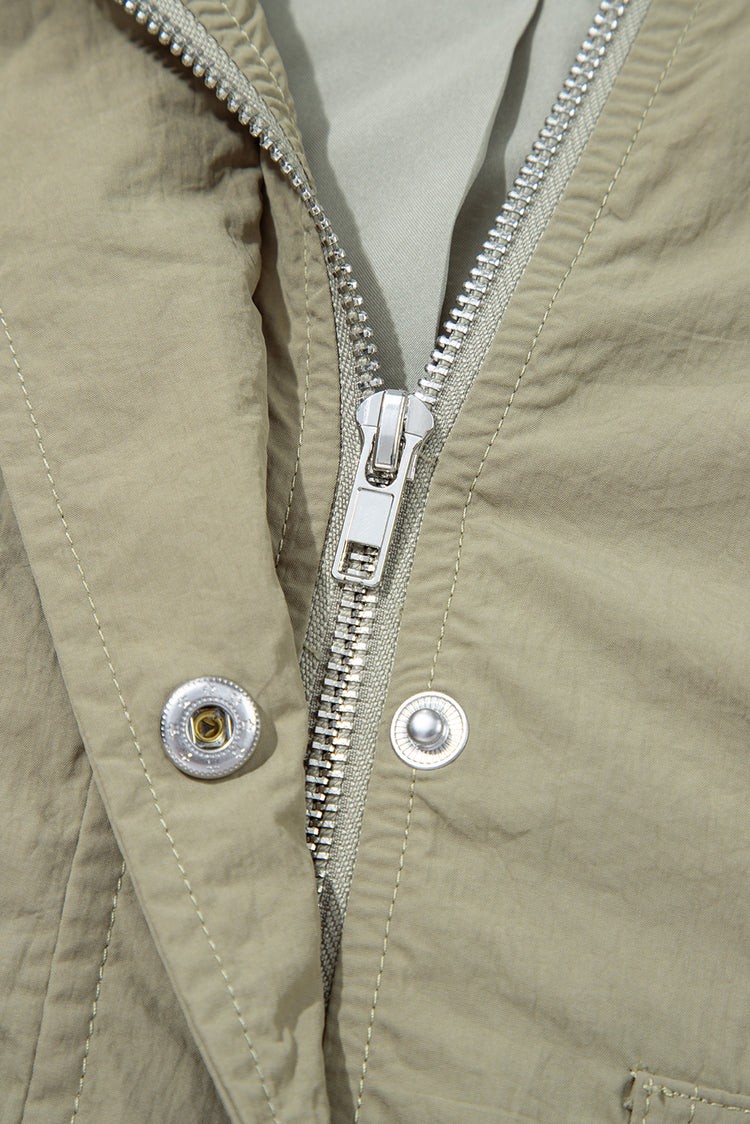 Laurel Green Zipped Pocket Cropped Hooded Utility Jacket