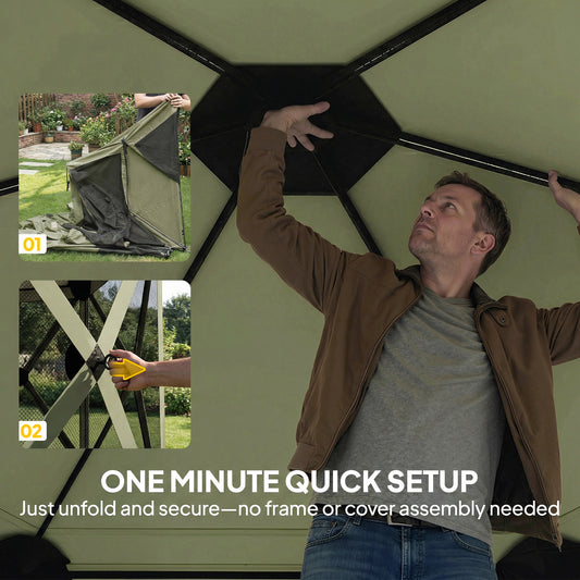 10 x 11 ft Pop Up Gazebo Screen Tent, Portable Instant Camping Canopy Screen House with Nettings, Carry Bag, Dark Green