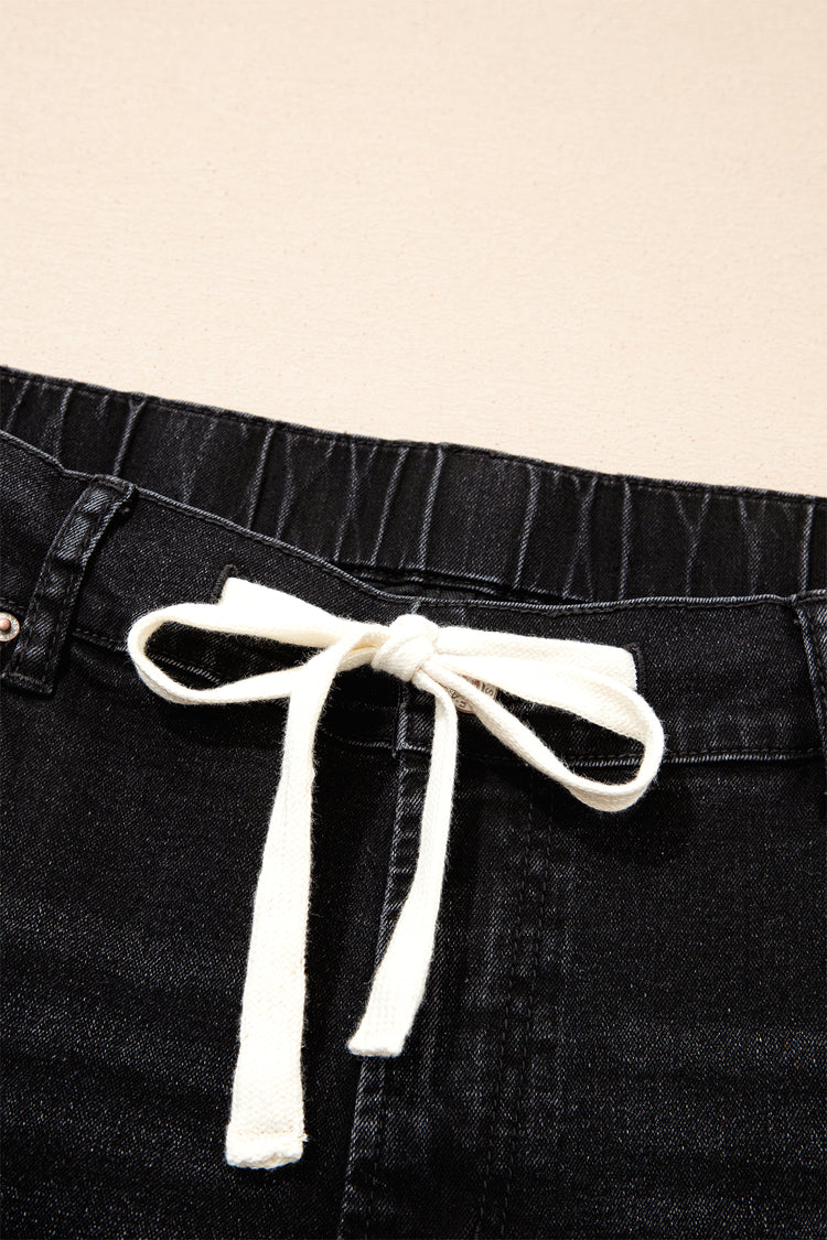 Black Acid Wash Contrast Lace-up Plus Size Jeans