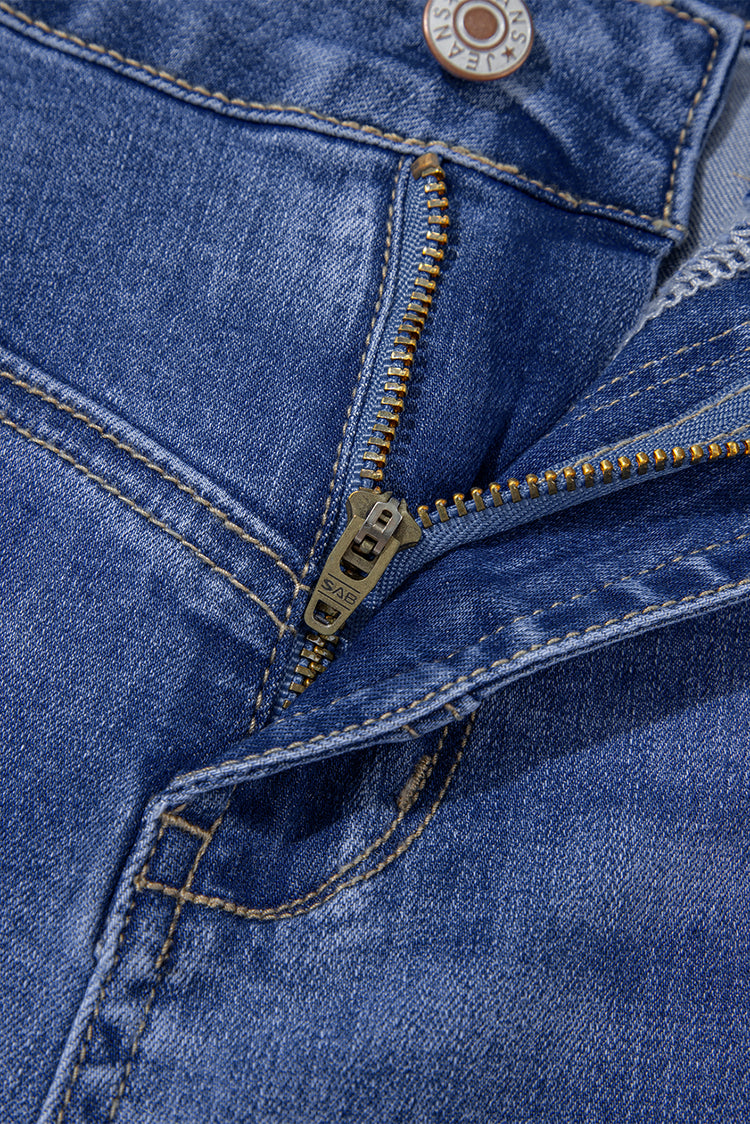 Beau Blue Tailored Center Seam Detail Straight Loose High Rise Jeans