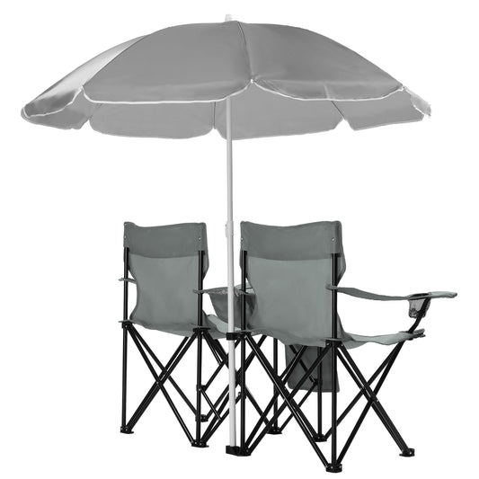 59x19.6x31in, Grey, Fishing Chair, Iron Stand, Oxford Cloth 85kg With Parasol
