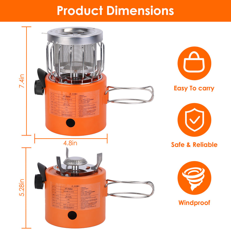 2000W 2 In 1 Camping Stove Tent Heater Outdoor Gas Stove Portable Backpacking Stove With 3 Modes 360 Degree Radiant Heating For Camping Hiking Picnic BBQ