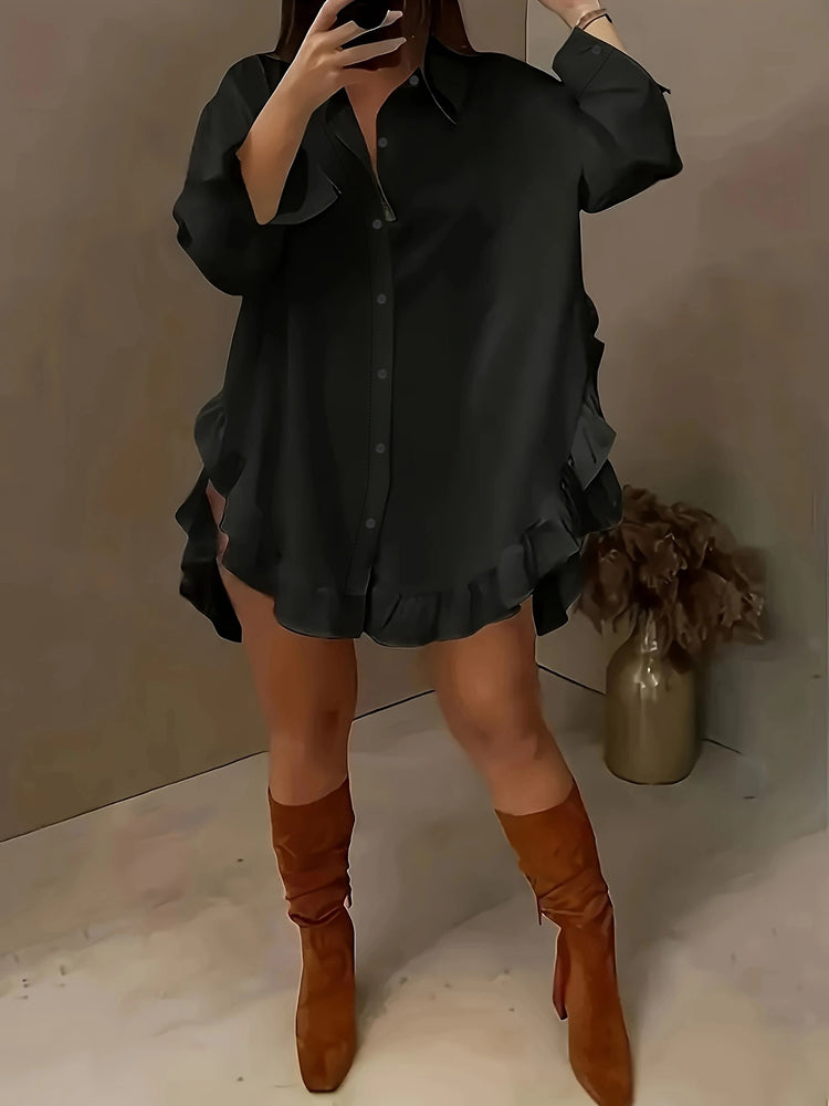 Hem Ruffled Casual Long Sleeve Shirt