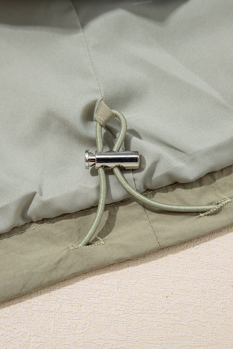 Laurel Green Zipped Pocket Cropped Hooded Utility Jacket