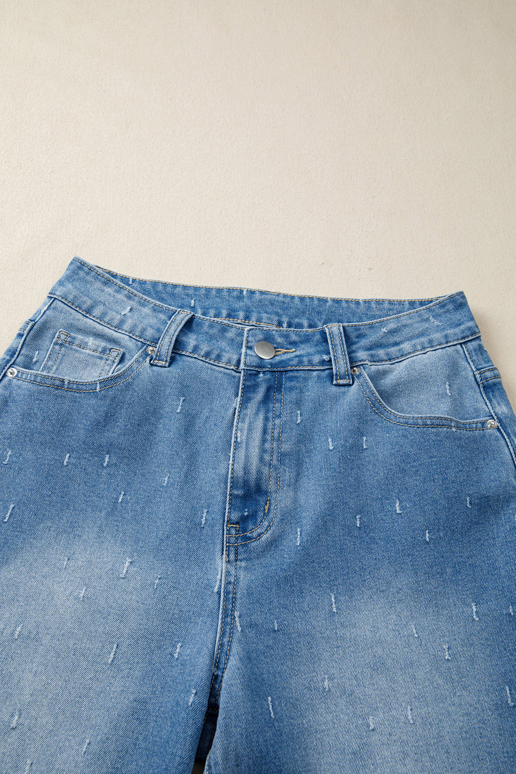 Mist Blue Distressed Detail Tummy Control Raw Hem Jeans